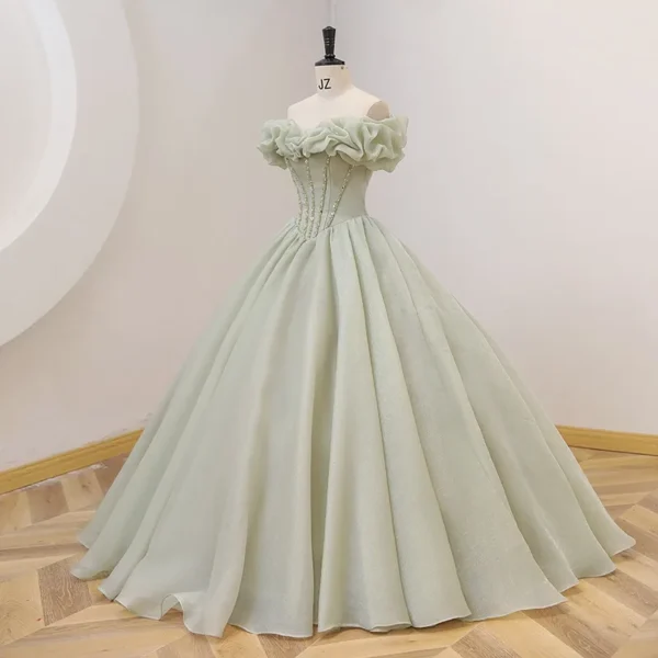 Green Prom Dress One Shoulder Slim Fit Puff Skirt Evening Performance Gown - Image 2