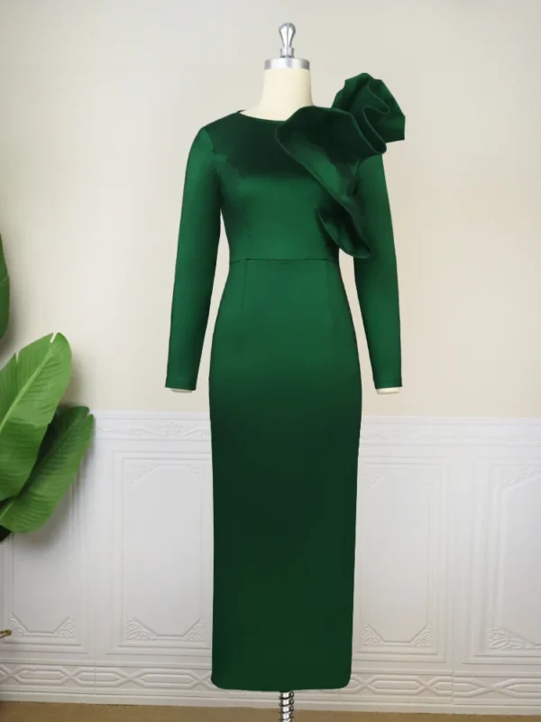 Green Party Long Dress Women Long Sleeve Slim Evening Gown Cocktail - Image 4