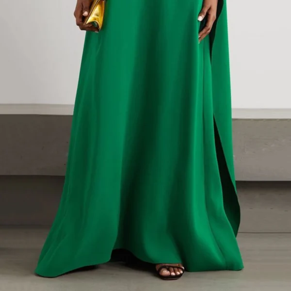 Yeezzi Summer Vintage Black Green Asymmetric Loose Maxi Dress - Image 4