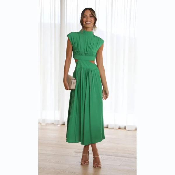 Summer Women's Green Sleeveless A-Line Open Back Party Dress