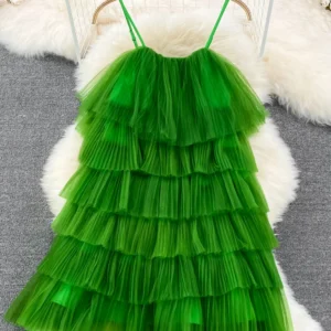 Sexy Green Prom Dress Ruffle Mesh Spaghetti Strap A-Line Mini Dress