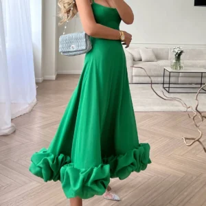 Floral Hem Green Prom Dress Spaghetti Strap A-Line Party Dress
