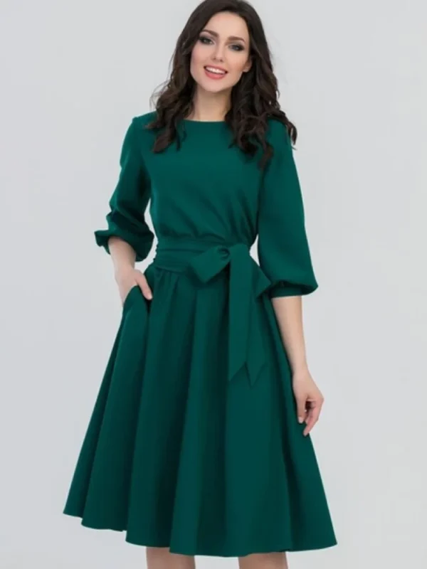 Women’s Vintage Green Summer Round Neck Lace-Up Elegant Maxi Dress - Image 6