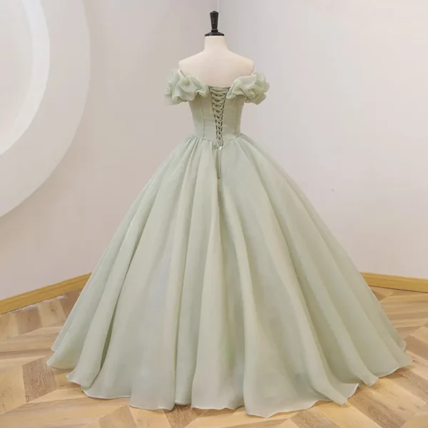 Green Prom Dress One Shoulder Slim Fit Puff Skirt Evening Performance Gown - Image 4