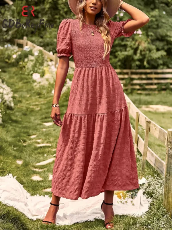 Green Summer Elegant Slim A-Line O-Neck Maxi Dress Women Birthday - Image 4