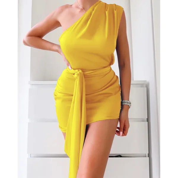 One Shoulder Bandage Green Mini Dress Party Club Bodycon Dress - Image 6