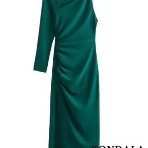Chic Green Prom Dress Single Sleeve Sequin Pleated Split Party Dress