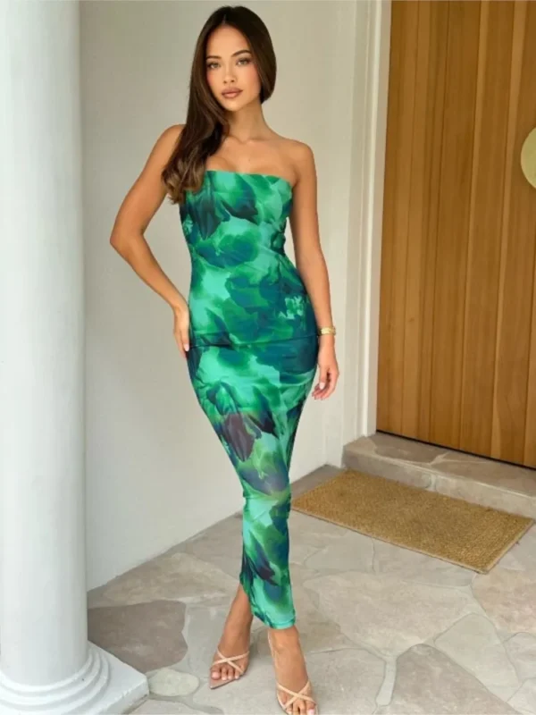 Green Slim Tube Top Backless Bodycon Party Dress For Women Summer - Image 4