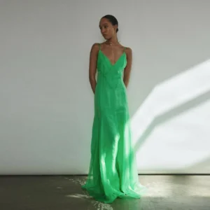 Sexy Green Prom Dress Two Piece Slip A-Line Backless Party Gown