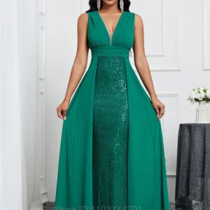 Sexy Green Prom Dress Strapless Sequin Pleated Backless Maxi Dress