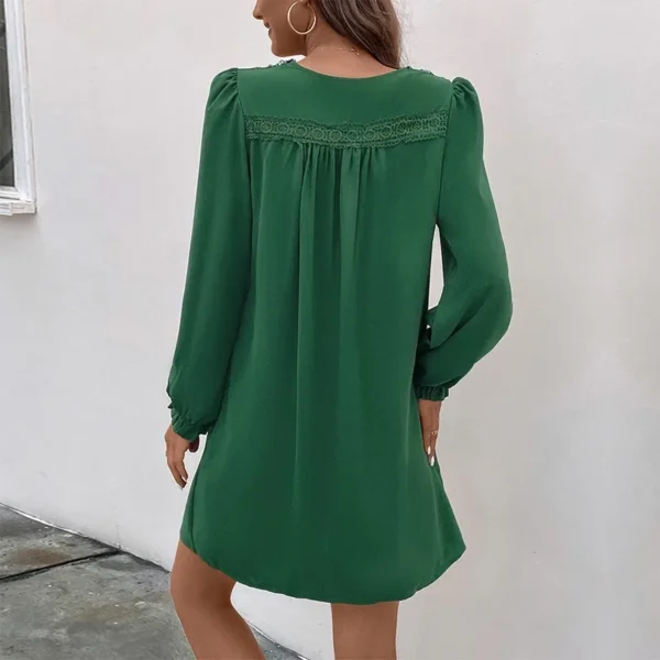 Elegant Green V-Neck A-Line Pleated Mini Dress With Lantern Sleeves 2025 - Image 2