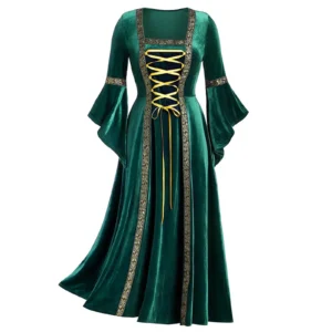 Vintage Green Lace-Up Renaissance Dress Women Elegant Cosplay Costume