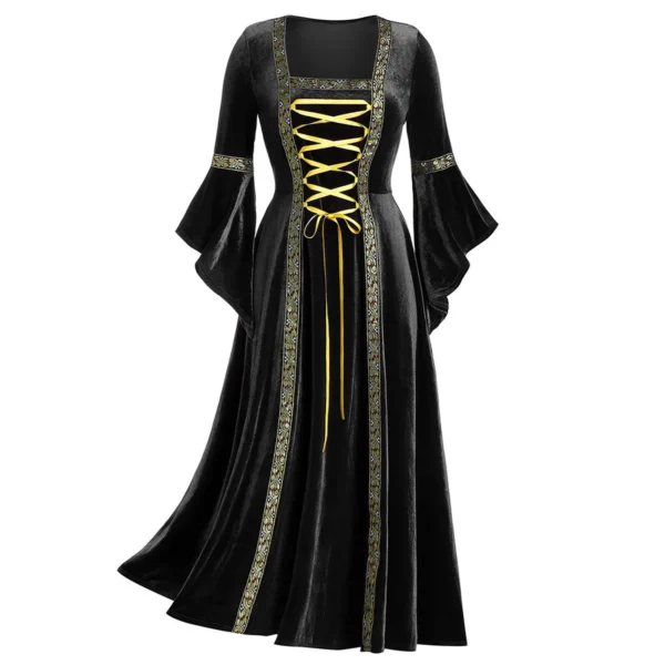 Vintage Green Lace-Up Renaissance Dress Women Elegant Cosplay Costume - Image 3