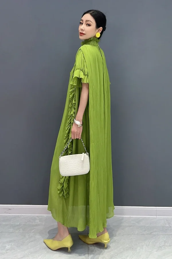 Vefadisa 2025 Summer Green Dress Ruffled Sleeves Waist Cinching 3D - Image 4