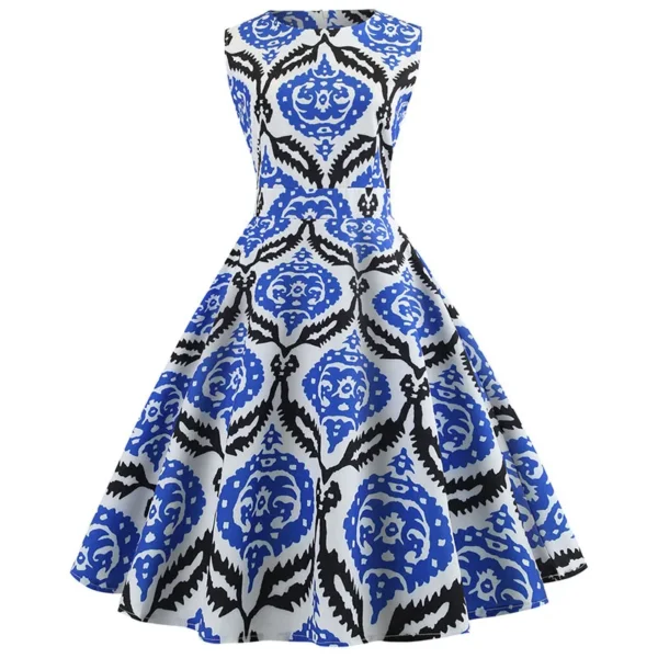 Women Summer Sleeveless Green Leaf Print Midi Vintage Party Dress - Image 2