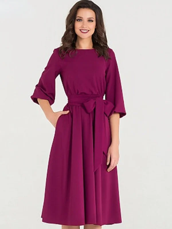Women’s Vintage Green Summer Round Neck Lace-Up Elegant Maxi Dress - Image 4
