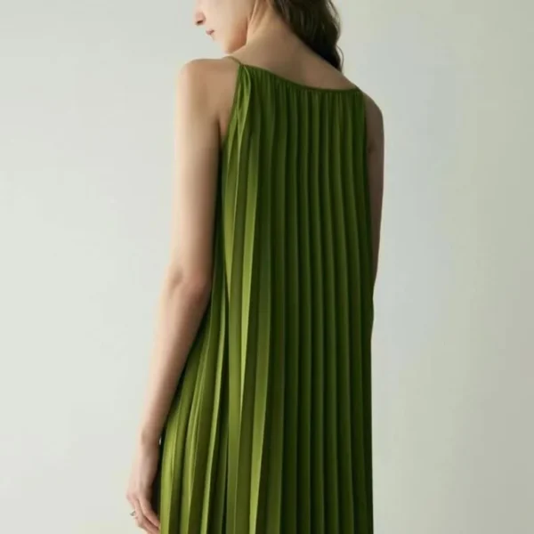 Elegant Green Pleated Sleeveless Maxi Dress For Summer Vacation Dinner - Image 4