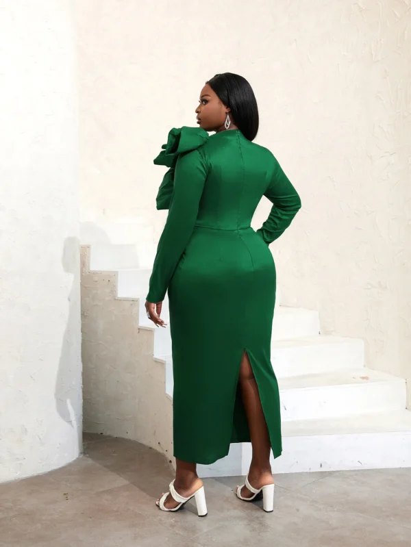 Green Party Long Dress Women Long Sleeve Slim Evening Gown Cocktail - Image 3