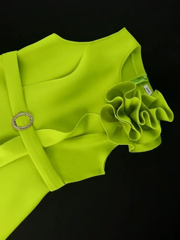 Sweet Green 3D Flower Sleeveless Elegant Cocktail Party Evening Dress - Image 6
