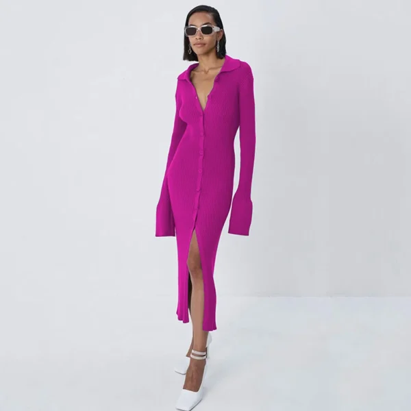 Flare Sleeve Knitted Dress Women Y2K Autumn Winter Midi Dress - Image 2