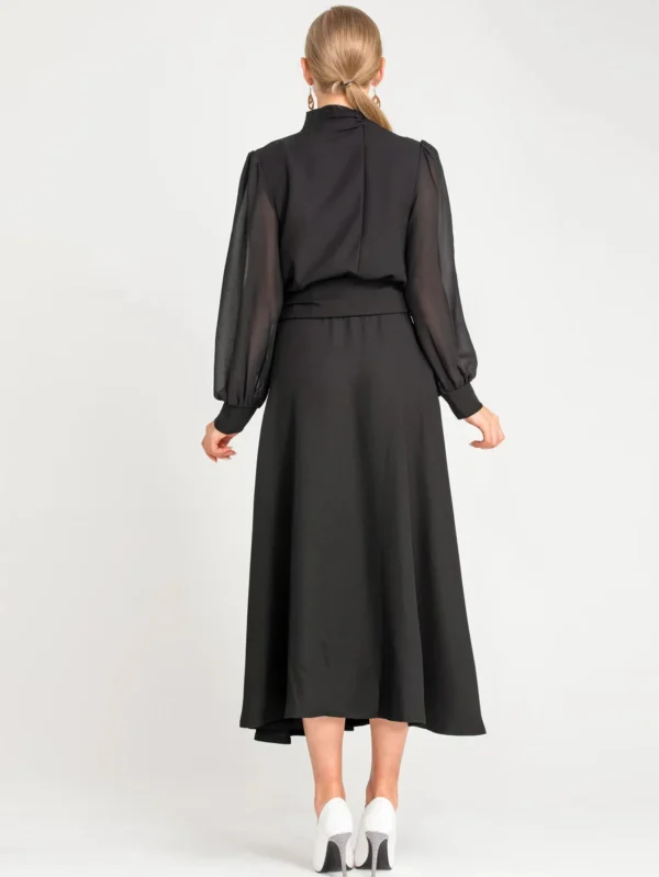 Elegant Green Long Sleeve Belted Chiffon Draped Maxi Dress for Women - Image 6