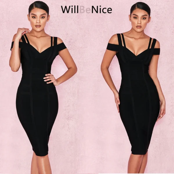 White Green Pink Bandage Bodycon Dress V Neck Party Maxi Vestido - Image 3